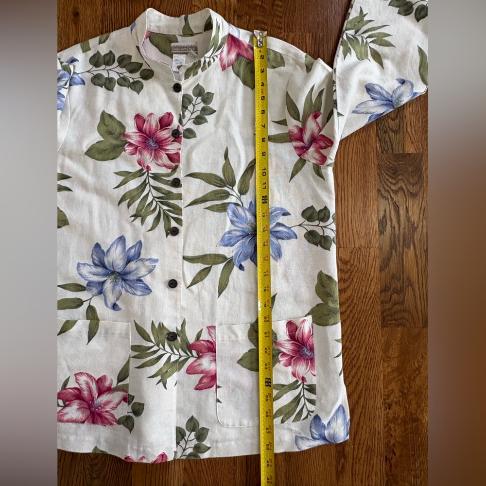 Coldwater Creek Linen Blend Mandarin Collar Shirt Jacket Botanical Cottagecore M - Picture 7 of 11
